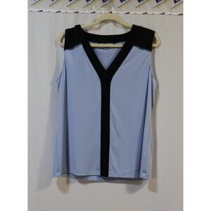 Karl Lagerfeld Paris Suit Blouse Shirt Tank Light Blue Black Lace XL